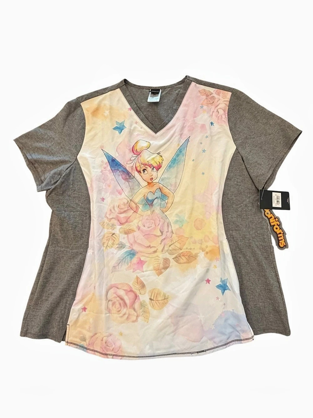 Tinker Bell Cherokee Scrubs Tooniforms Disney V Neck Top TF782 TBFY 2XL New